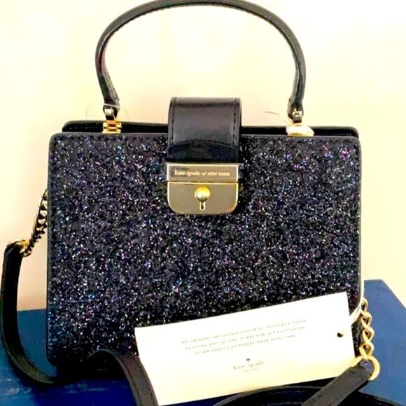 KATE SPADE NWT MINI KIRIN SUNSET LANE BLACK SPARKLING SHOULDER BAG CROSSBODY - Picture 10 of 12